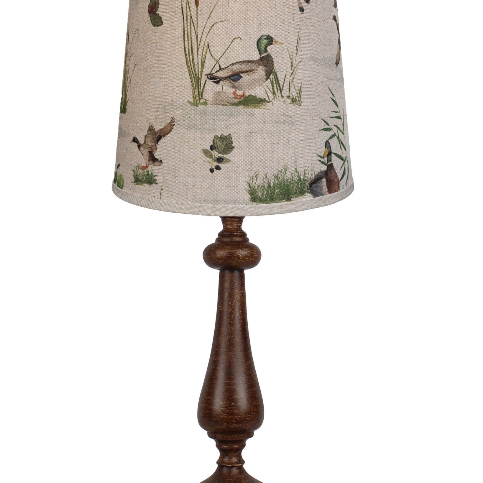 27" Rustic Brown Table Lamp With Beige And Green Duck Empire Shade - Tuesday Morning-Table Lamps