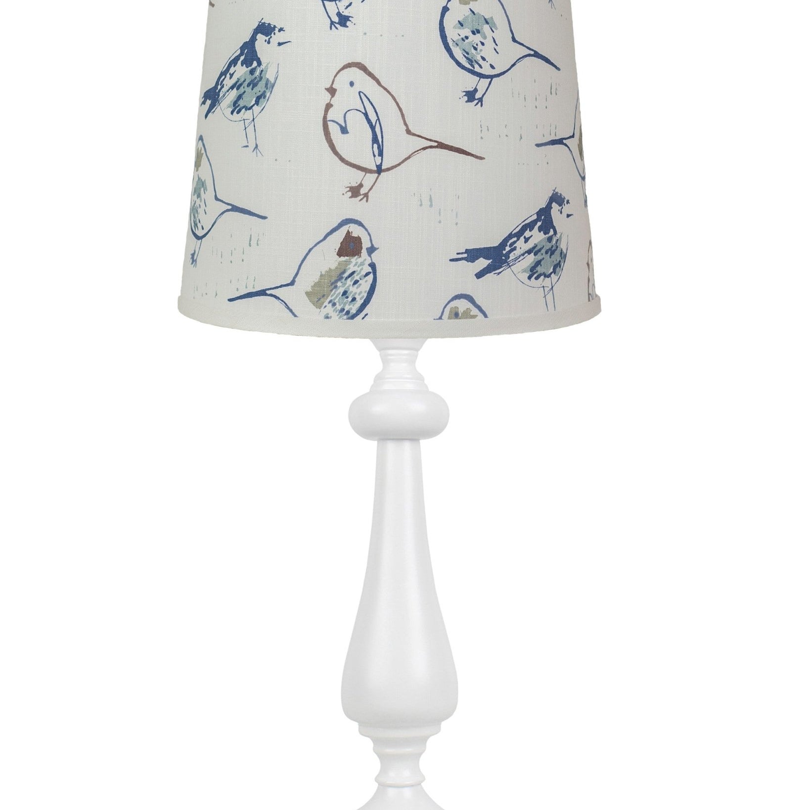 27" White Table Lamp With White Blue And Brown Birds Empire Shade - Tuesday Morning-Table Lamps