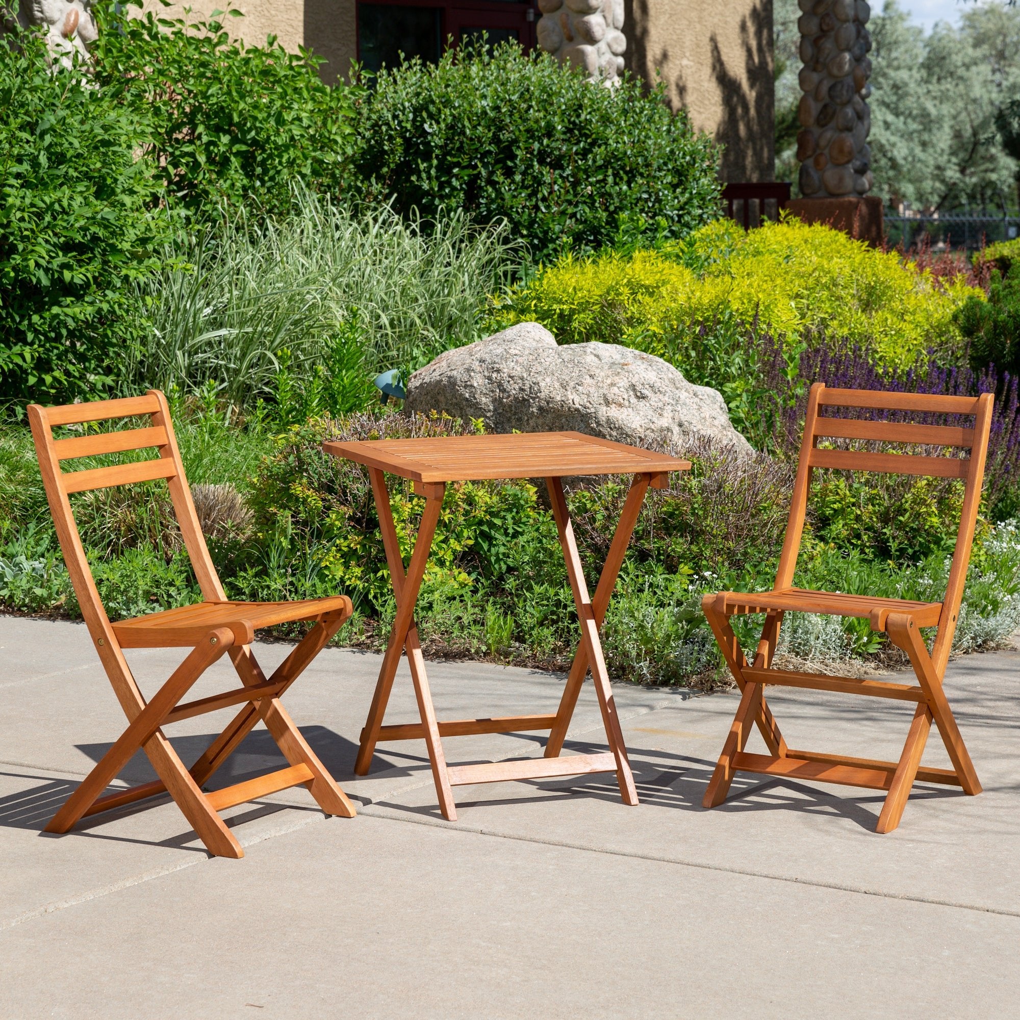 3-Piece Outdoor Bistro Set, Square, Natural Oil - Tuesday Morning-Furniture | Outdoor Furniture | Outdoor Furniture Sets