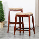30" Bar Stool, Cherry Finish, Bone Leather Seat - Tuesday Morning-Chairs & Seating