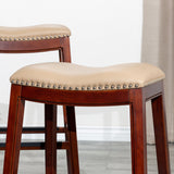 30" Bar Stool, Cherry Finish, Bone Leather Seat - Tuesday Morning-Chairs & Seating