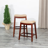 30" Bar Stool, Cherry Finish, Bone Leather Seat - Tuesday Morning-Chairs & Seating