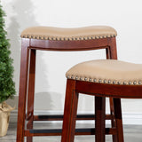 30" Bar Stool, Cherry Finish, Bone Leather Seat - Tuesday Morning-Chairs & Seating