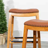 30" Bar Stool, Natural Finish, Saddle Leather Seat - Tuesday Morning-Chairs & Seating