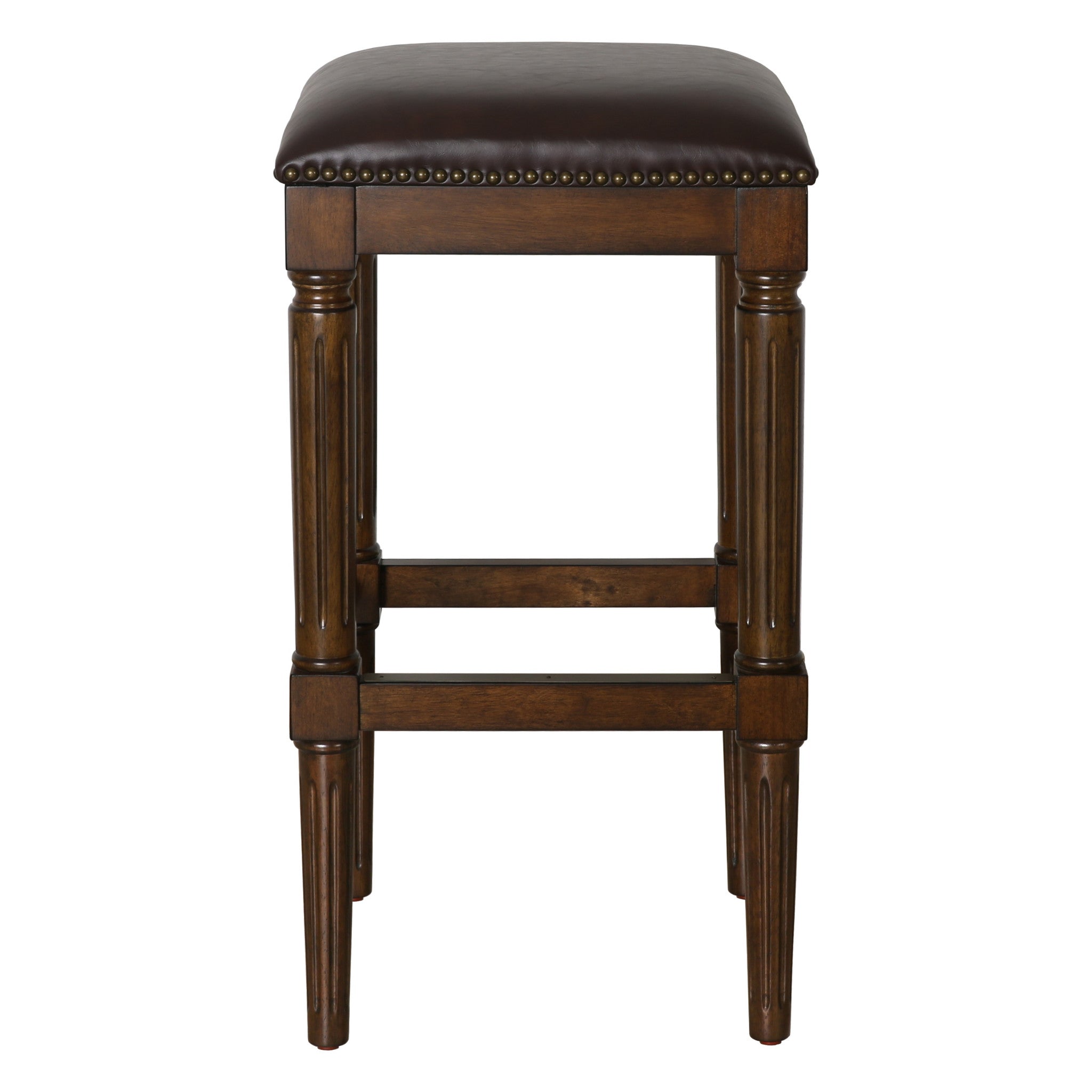 31" Brown And Dark Brown Solid Wood Backless Bar Height Bar Chair - Tuesday Morning-Bar Chairs
