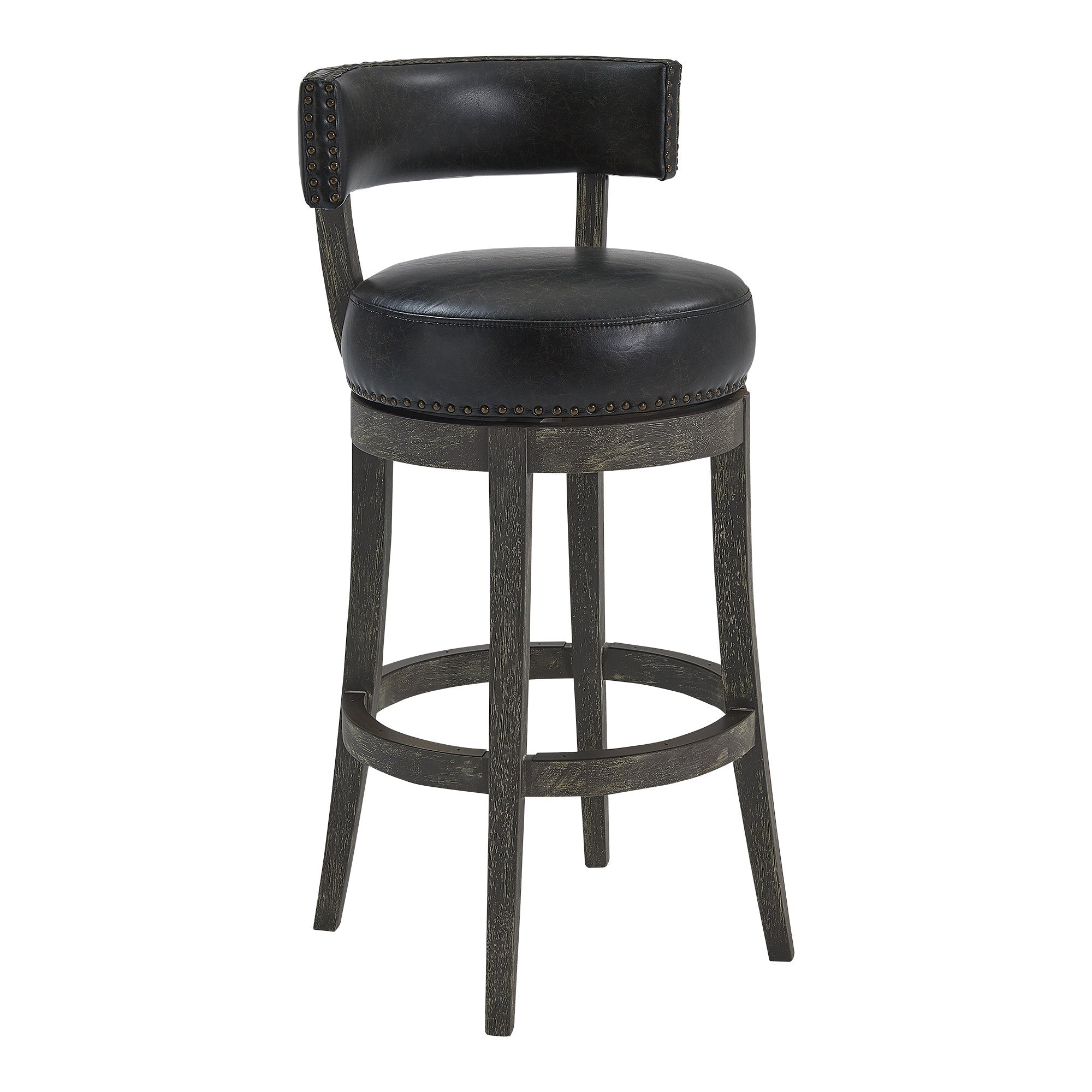 31" Onyx And Gray Solid Wood Swivel Low Back Bar Height Bar Chair - Tuesday Morning-Bar Chairs