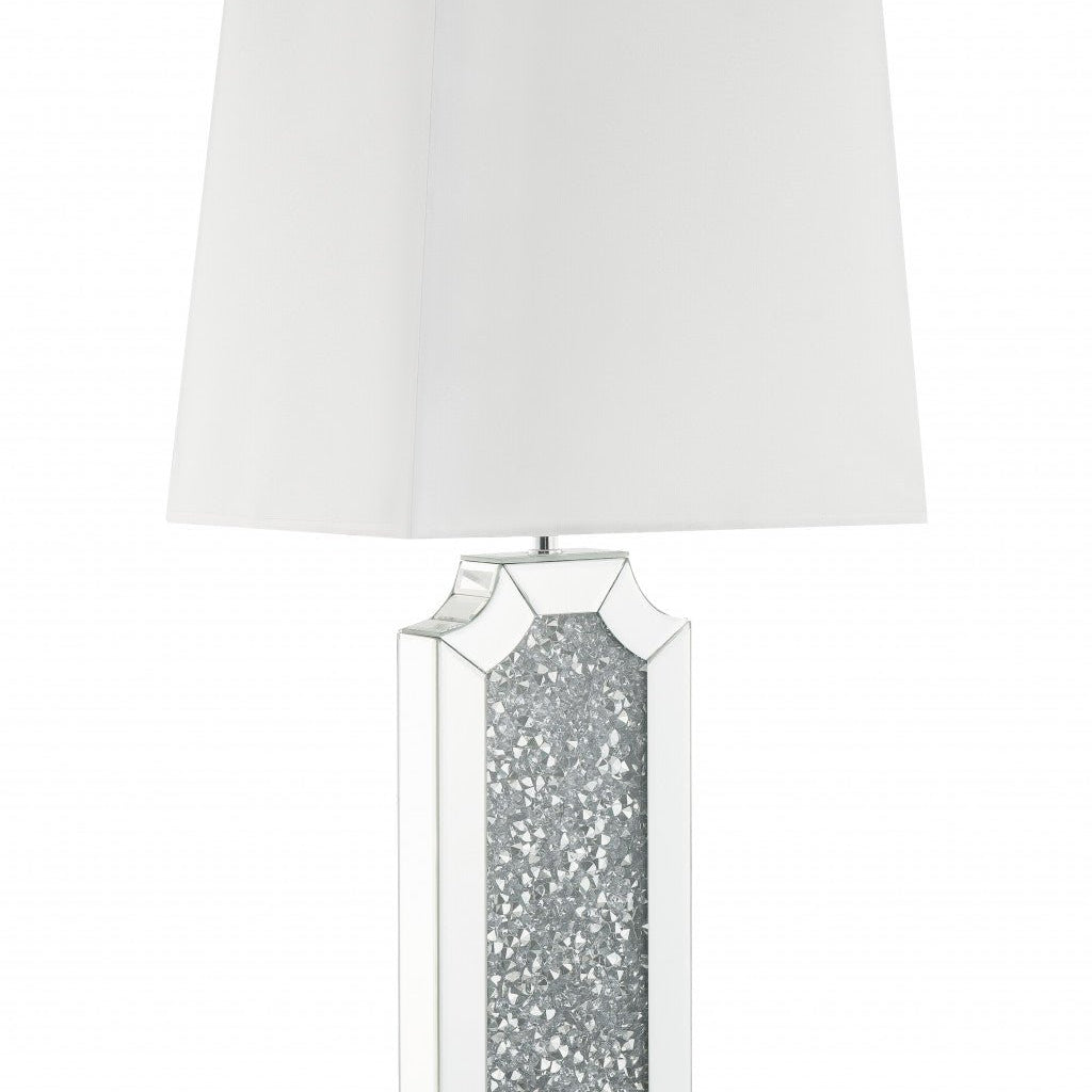 33" Mirrored Glass Faux Crystals Table Lamp With White Square Shade - Tuesday Morning-Table Lamps