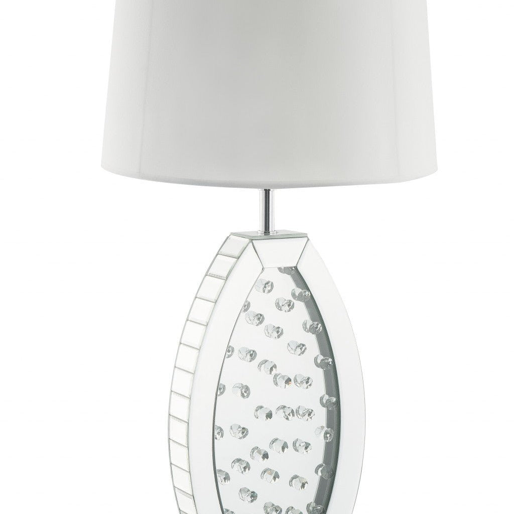 37" Mirrored Glass Table Lamp With White Drum Shade - Tuesday Morning-Table Lamps