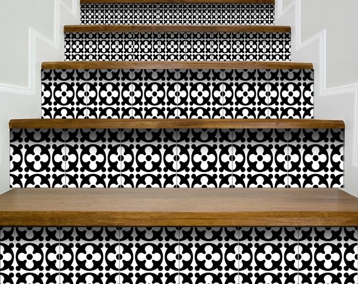 8" X 8" Black and White Medeci Peel and Stick Removable Tiles