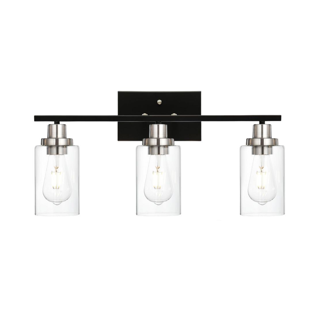 TM-HOME-Modern-Lighting-with-Clear-Glass-Shade,-3-Light-Black-Vanity-Light-Wall-Mount-Lamp-for-Bedroom-Vanity-Table-Bathroom-Dressing-Table,-Brushed-Nickel-Finish-Socket-Wall-Lighting