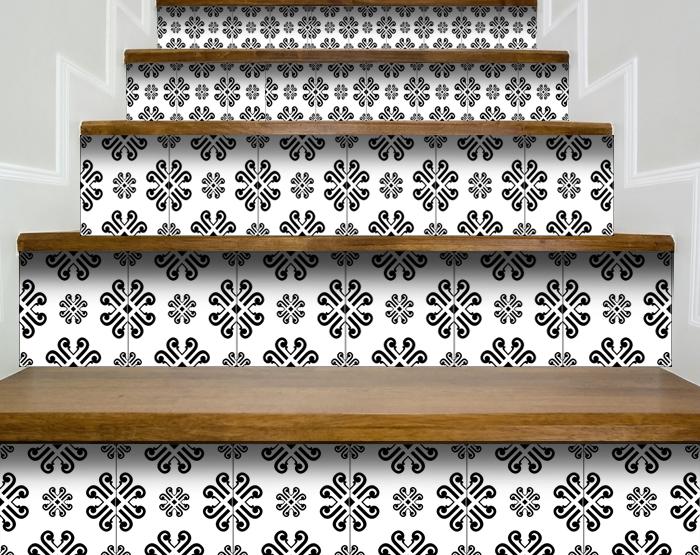 4" X 4" Black and White Daisy Peel and Stick Removable Tiles - Tuesday Morning-Peel and Stick Tiles