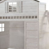 43" X 80" X 88" Weathered White Washed Gray Wood Loft Bed (Twin Size) - Tuesday Morning-Loft Beds
