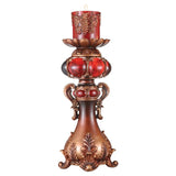 20" Brown and Red Faux Marble Tabletop Candle Holder and Candle