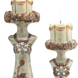 Set of 2 Beige And Brown Vintage Pillar Tabletop Candle Holders
