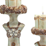 Set of 2 Beige And Brown Vintage Pillar Tabletop Candle Holders