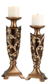 Set Of Two Brown and Gold Pillar Tabletop Pillar Candle Holders