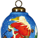 Ice Skating Santa Hand Painted Mouth Blown Glass Ornament