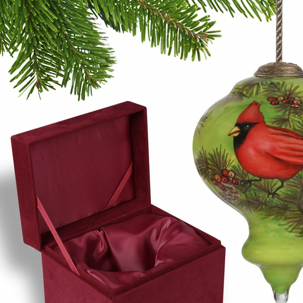 Red Majestic Cardinal Hand Painted Mouth Blown Glass Ornament