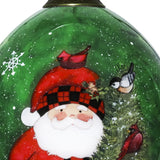 Green Plaid Santa Hand Painted Mouth Blown Glass Ornament