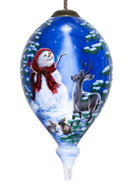 Starry Heaven and Snowman Hand Painted Mouth Blown Glass Ornament