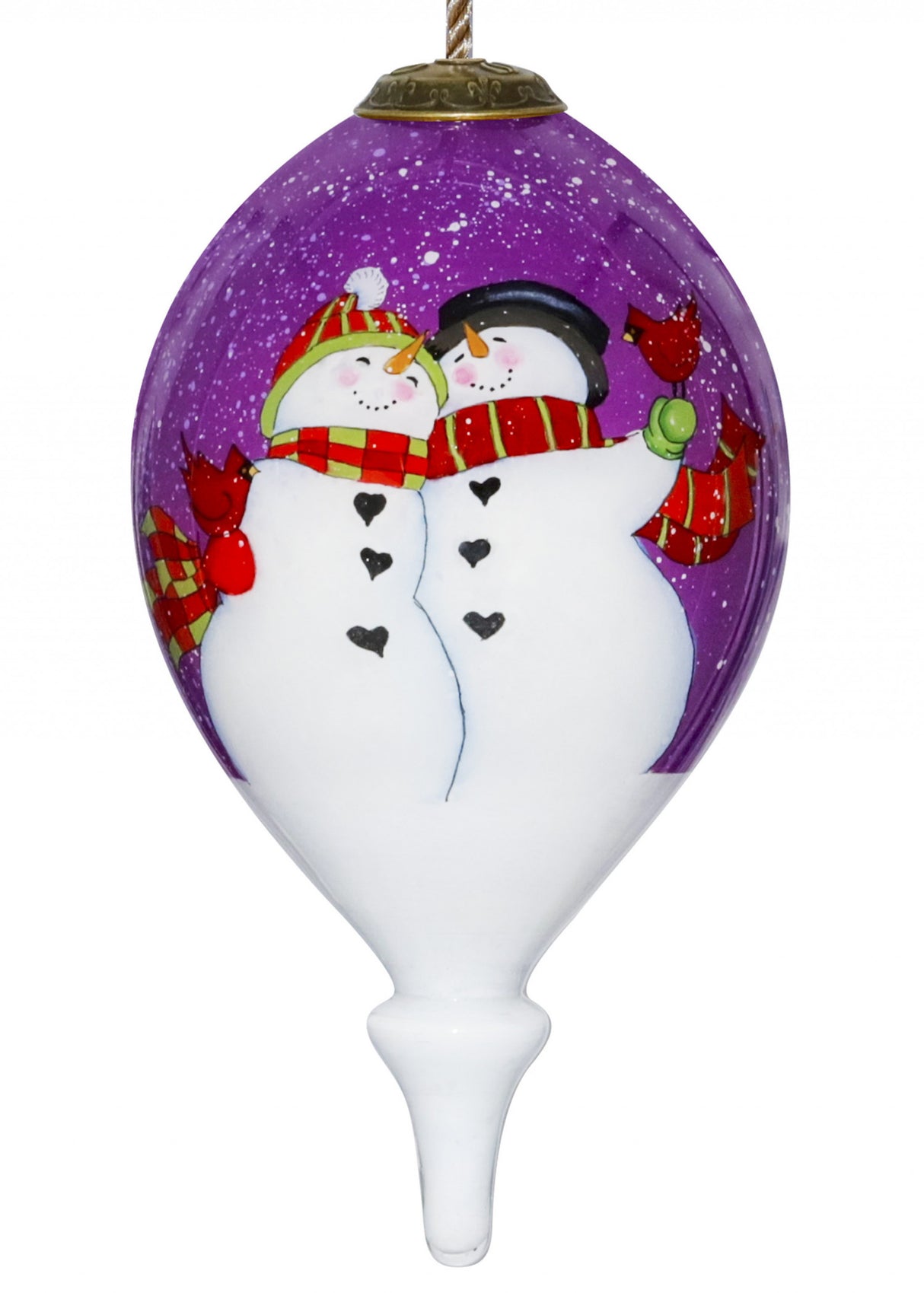 Amore Snowmen Hand Painted Mouth Blown Glass Ornament