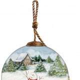 Snowy Mountains Ski Rental Hand Painted Mouth Blown Glass Ornament