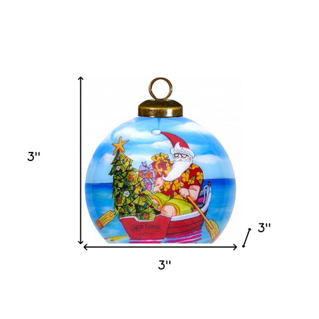 Rowing Santa Express Hand Painted Mouth Blown Glass Ornament