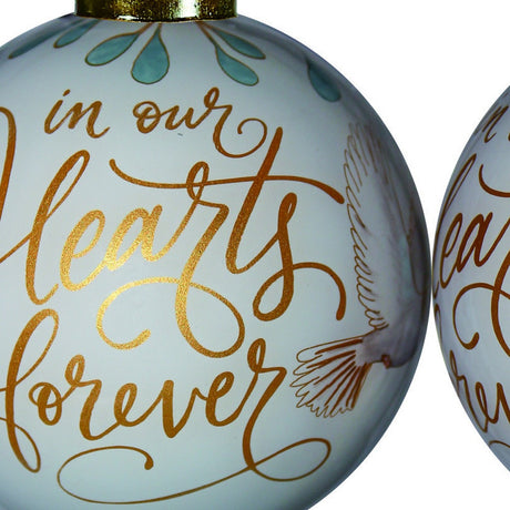 White and Gold In Our Hearts Forever Hand Painted Mouth Blown Glass Ornament