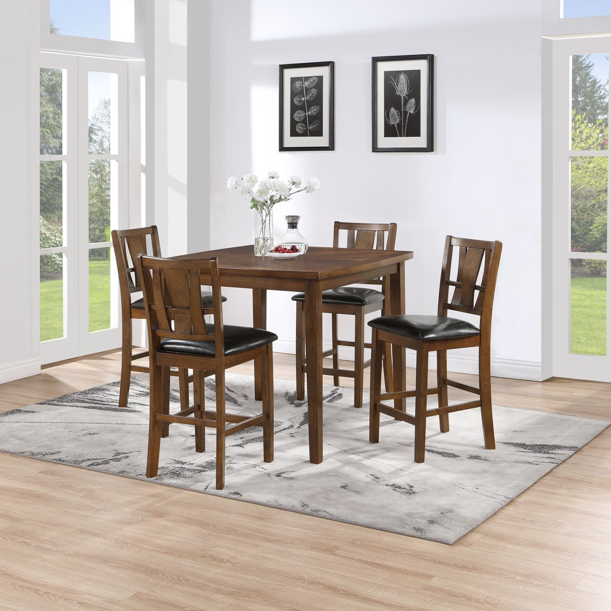 5-piece Counter Height Dining Set, Brown Cherry - Tuesday Morning-Dining Sets