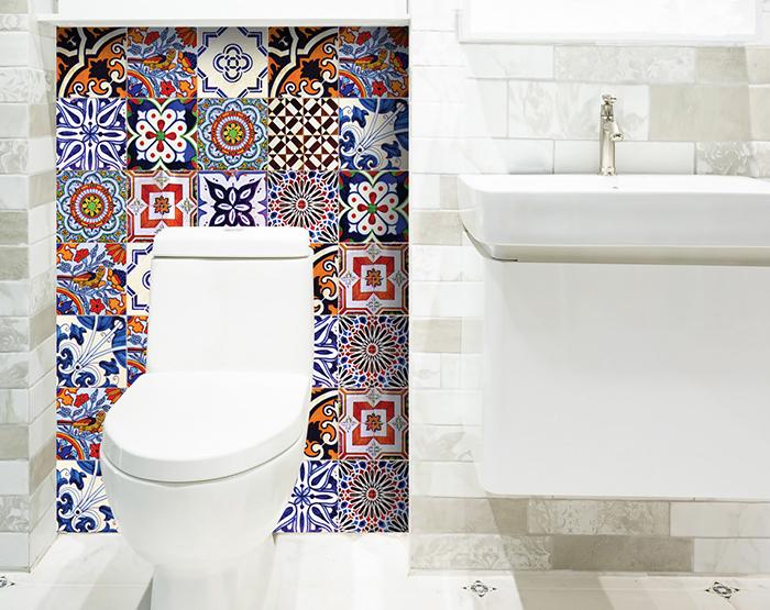 5" x 5" Blues and Reds Mosaic Peel and Stick Removable Tiles - Tuesday Morning-Peel and Stick Tiles