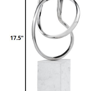 5.5" X 7.5" X 17.5" Silver And White Aluminum And Marble Abstract Sculpture - Tuesday Morning-Sculptures