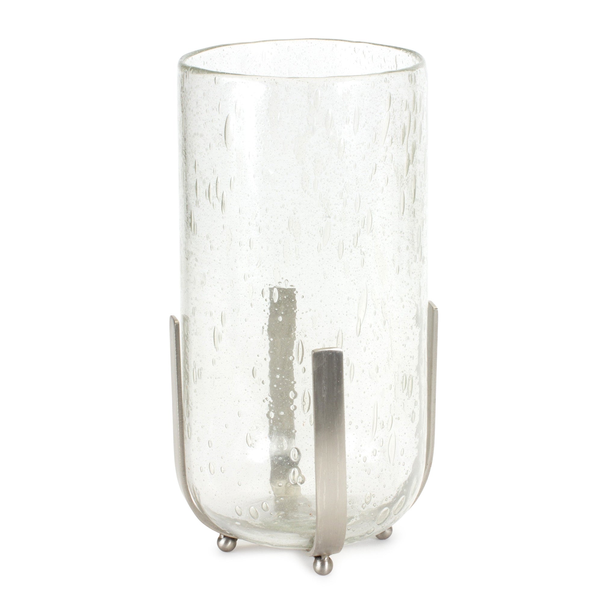6" Silver Flameless Tabletop Hurricane Candle Holder - Tuesday Morning-Candle Holders