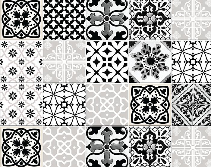 6" X 6" Black White and Gray Bella Peel and Stick Tiles - Tuesday Morning-Peel and Stick Tiles