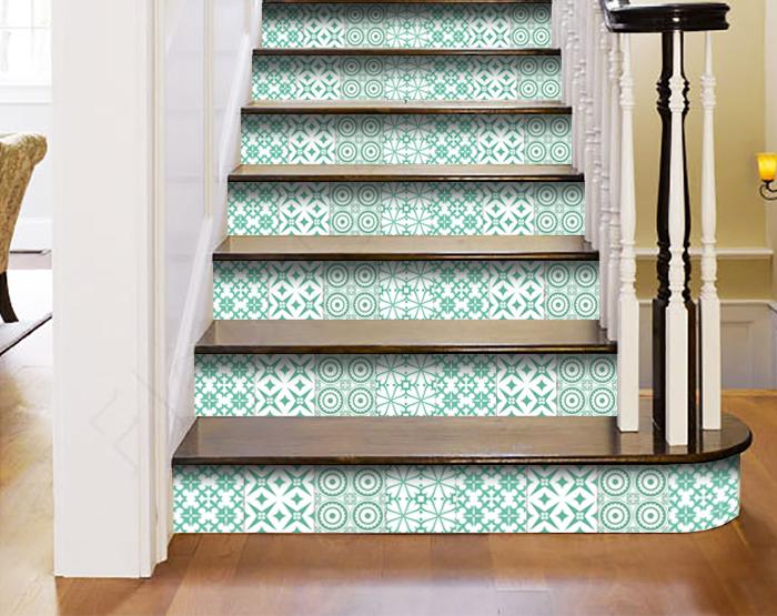 6" x 6" Light Green And White Geo Peel and Stick Removable Tiles - Tuesday Morning-Peel and Stick Tiles