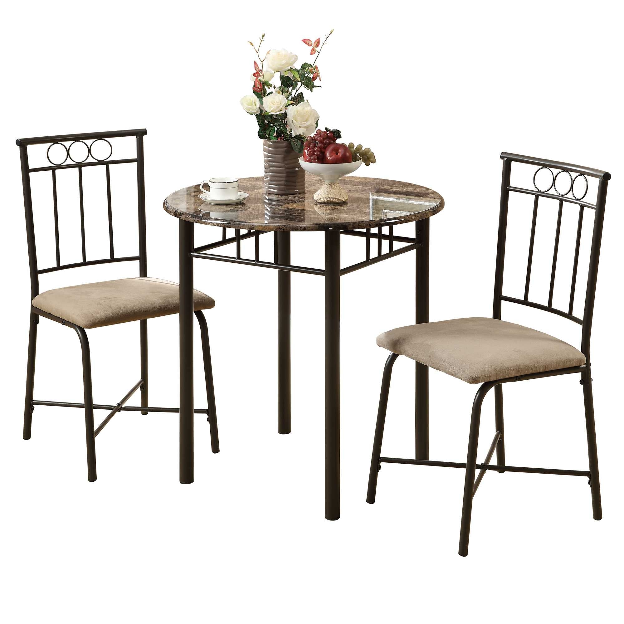 64" X 64" X 101" Cappuccino Beige Brown Metal Foam Microfiber 3Pcs Dining Set - Tuesday Morning-Dining Sets