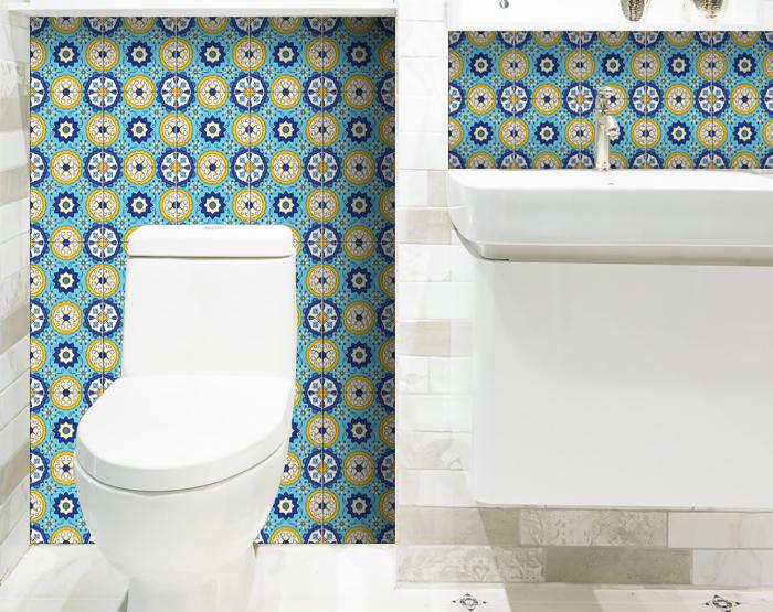 8" X 8" Aqua Floral Peel and Stick Removable Tiles - Tuesday Morning-Peel and Stick Tiles