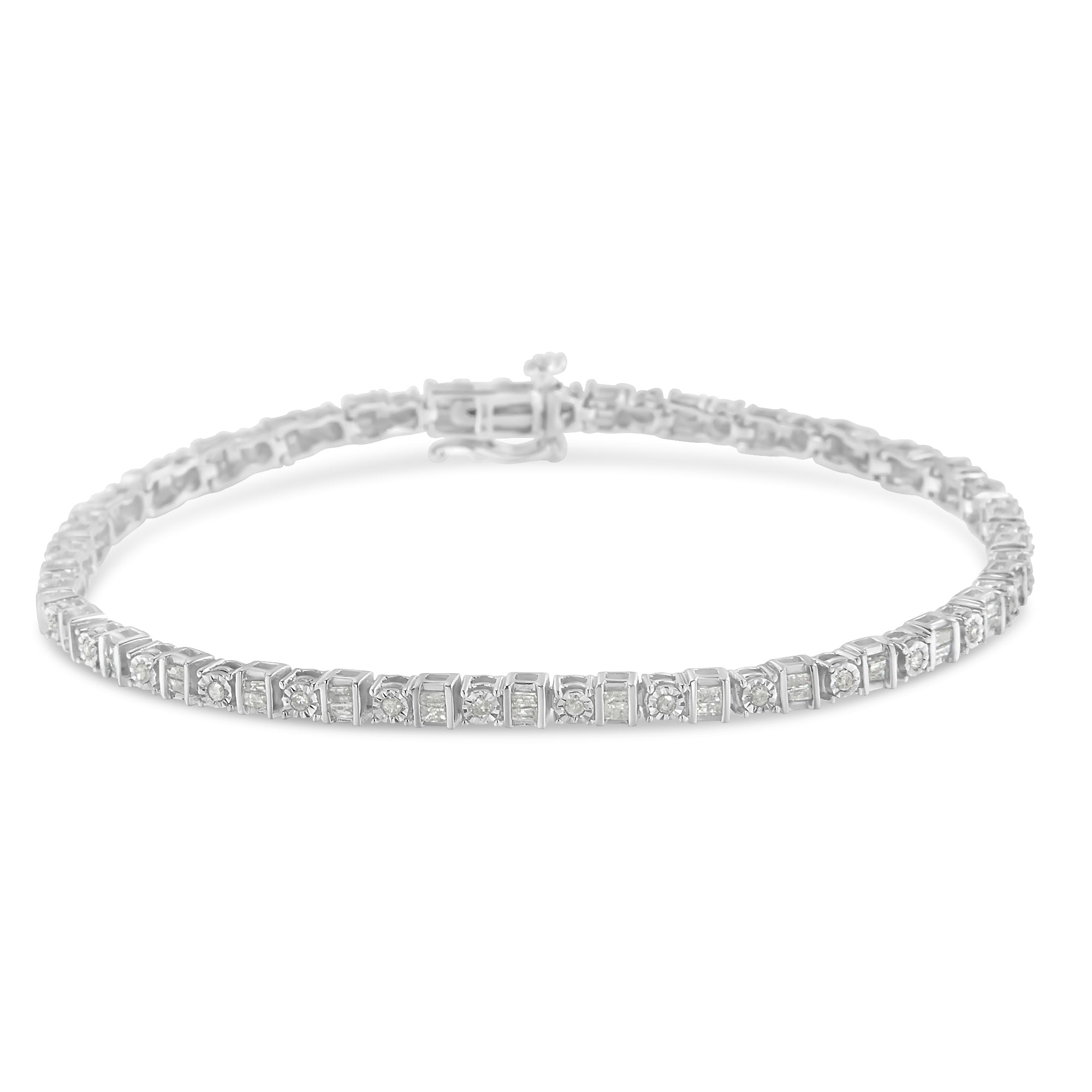 Square 4 Prong Set Diamond Tennis Bracelet 14K White Gold - Bracelets -  Jewelry