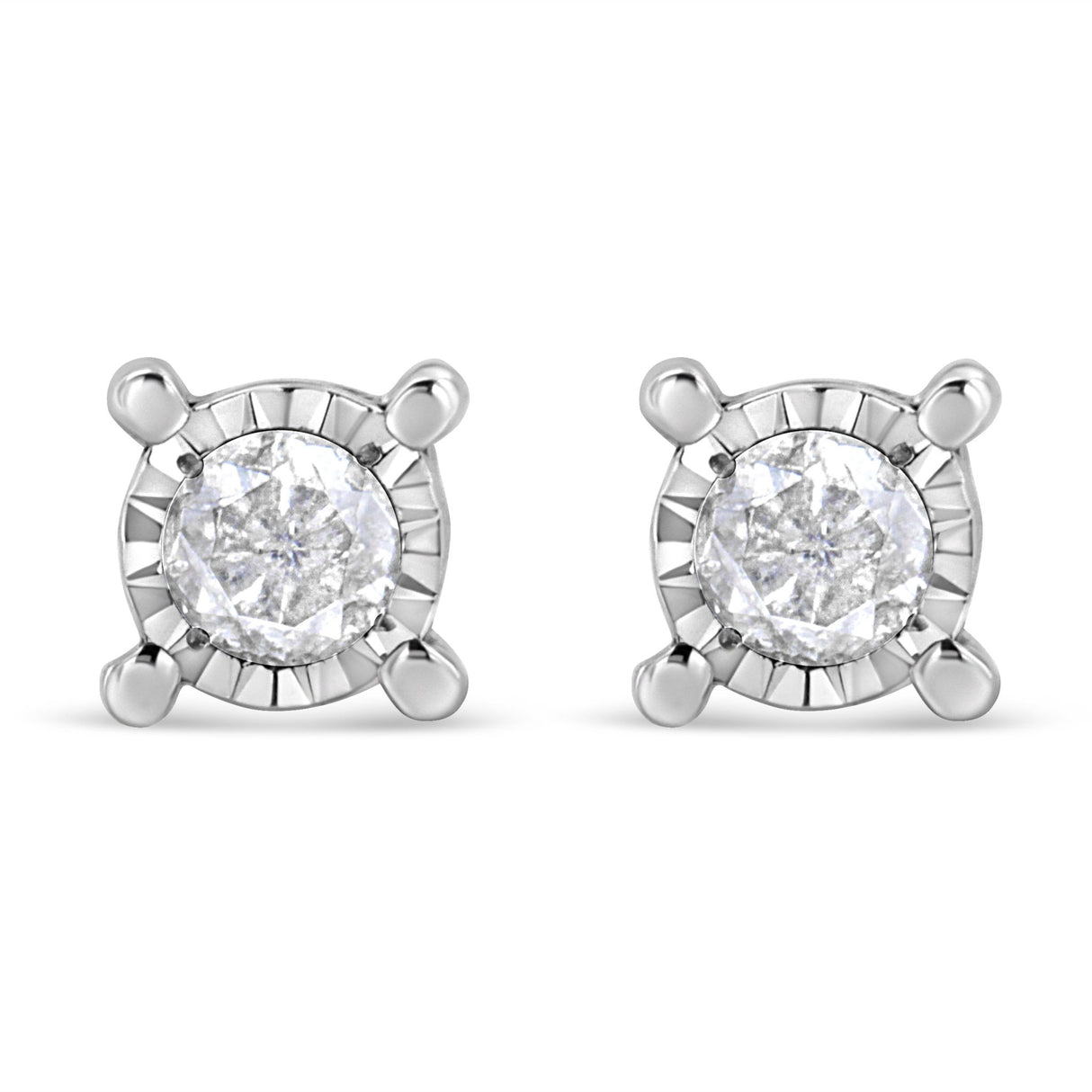 .925 Sterling Silver 1.0 Cttw Round Brilliant-Cut Diamond Miracle-Set Solitaire Stud Earrings (H-I Color, I2-I3 Clarity) - Tuesday Morning-Stud Earrings