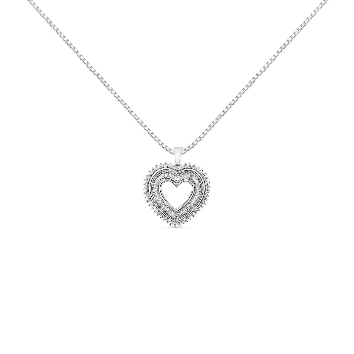 .925 Sterling Silver 1.0 Ctw Diamond Shadow Open Heart Halo 18" Pendant Necklace (I-J Color, I1-I2 Clarity) - Tuesday Morning-Pendant Necklaces