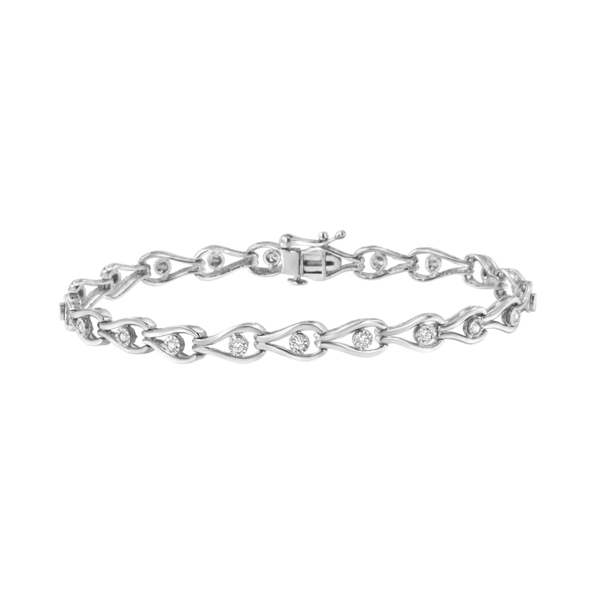 .925 Sterling Silver 1/10 Cttw Miracle-Set Diamond Pear Shape And Bezel Link Bracelet (I-J Color, I3 Clarity) - 7.25" - Tuesday Morning-Bracelets