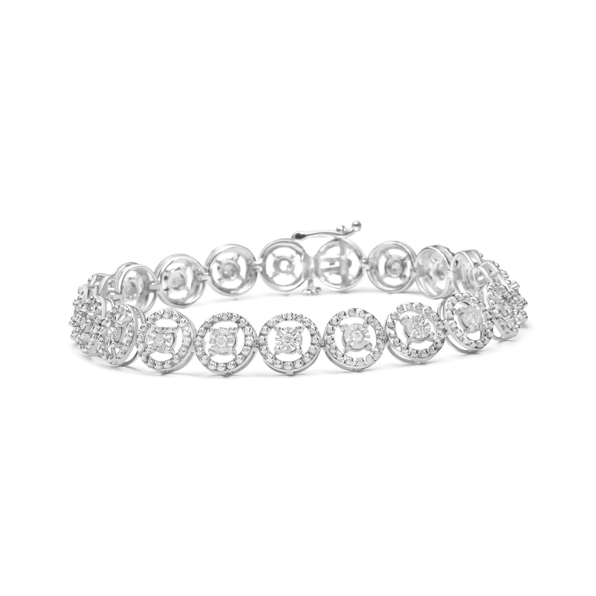 .925 Sterling Silver 1/2 Cttw Diamond Nested Circle Miracle Set Open Wheel 7" Fashion Link Bracelet (I-J Color, I3 Clarity) - Tuesday Morning-Bracelets