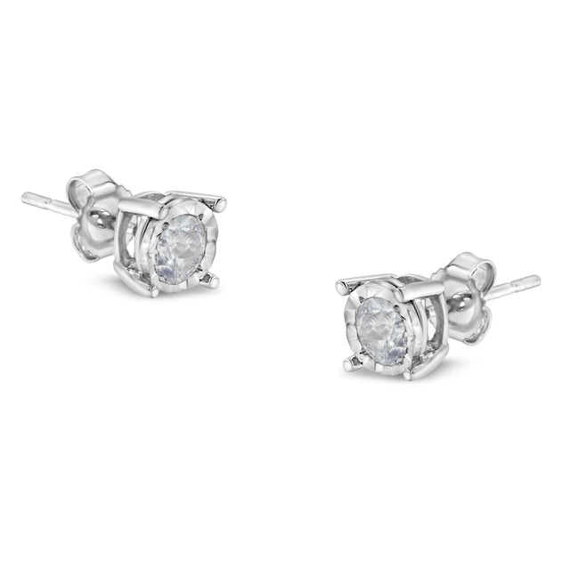 .925 Sterling Silver 1/2 Cttw Near Colorless Round Brilliant-Cut Diamond Miracle-Set Stud Earrings (H-I Color, I2-I3 Clarity) - Tuesday Morning-Stud Earrings