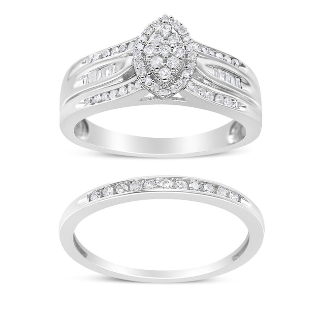 .925 Sterling Silver 1/2 Cttw Round And Baguette-Cut Diamond Engagement Bridal Set (I-J Color, I1-I2 Clarity) - Size 9 - Tuesday Morning-Bridal Sets