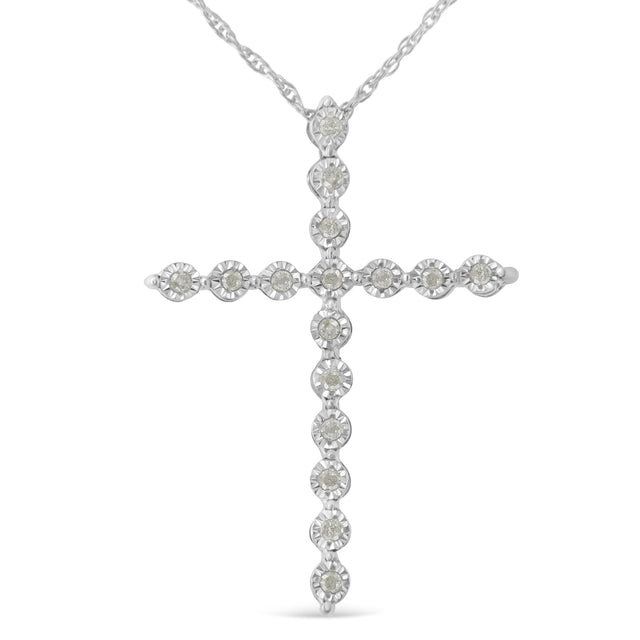 .925 Sterling Silver 1/6 Cttw Brilliant-Cut Diamond Miracle-Set Shared Prong Cross 18" Pendant Necklace (I-J Color, I2-I3 Clarity) - Tuesday Morning-Pendant Necklace