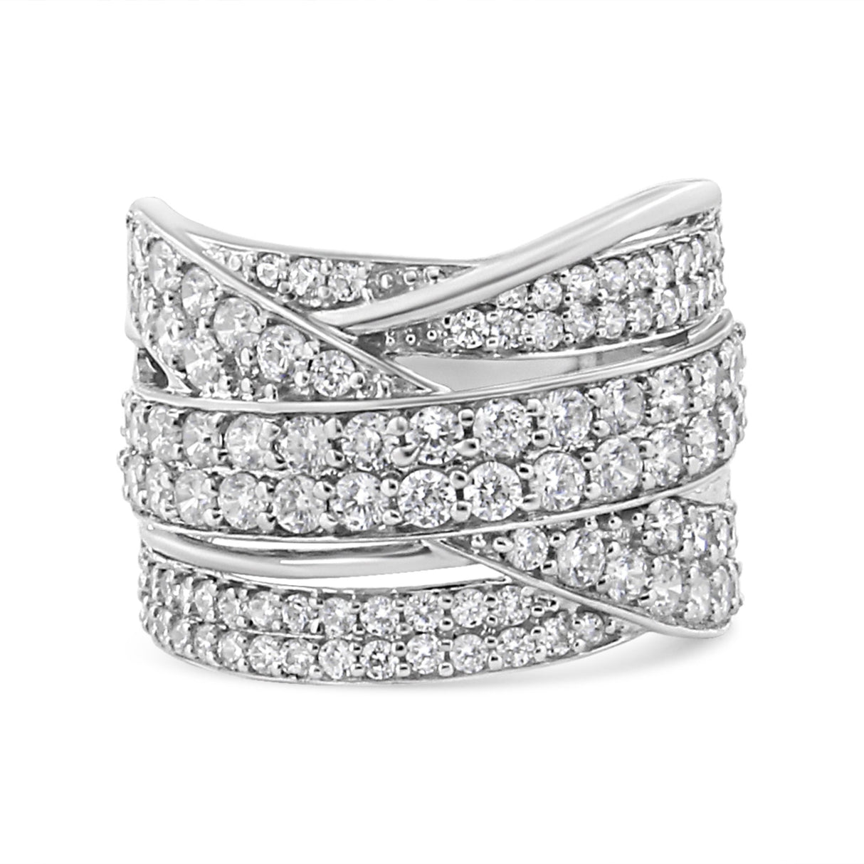 .925 Sterling Silver 2.00 Cttw Round-Cut Diamond Overlapping Bypass Band Ring (I-J Color, I2-I3 Clarity) - Ring Size 7 - Tuesday Morning-Rings
