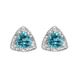 .925 Sterling Silver 6X6 Mm Trillion Cut Blue Topaz Gemstone And Diamond Accent Stud Earring (I-J Color, I1-I2 Clarity) - Tuesday Morning-Stud Earrings