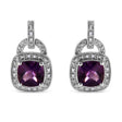 .925 Sterling Silver 8Mm Natural Cushion Shaped Amethyst And Diamond Accent Halo With Push Back Dangle Earrings (I-J Color, I2-I3 Clarity) - Tuesday Morning-Earrings