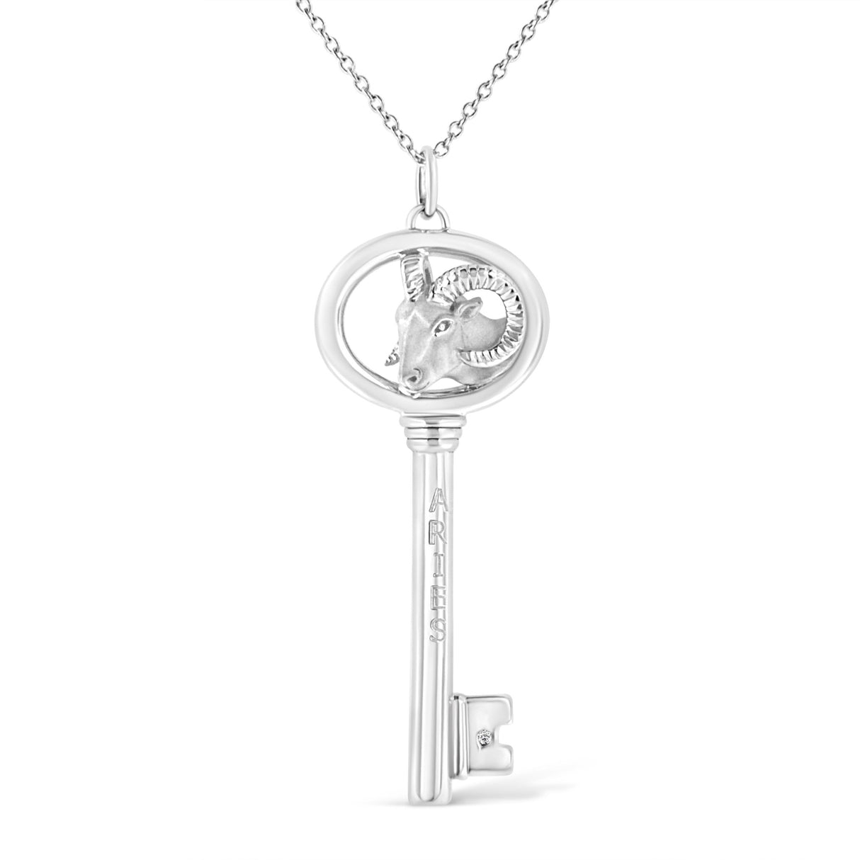 .925 Sterling Silver Diamond Accent Aries Zodiac Key 18" Pendant Necklace (K-L Color, I1-I2 Clarity) - Tuesday Morning-Pendant Necklace