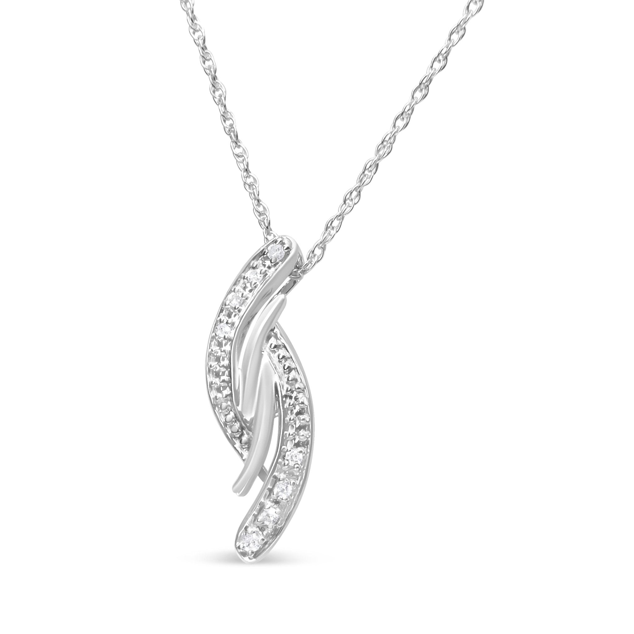 .925 Sterling Silver Diamond Accent Bypass Curve 18" Pendant Necklace (I-J Color, I3 Clarity) - Tuesday Morning-Pendant Necklace