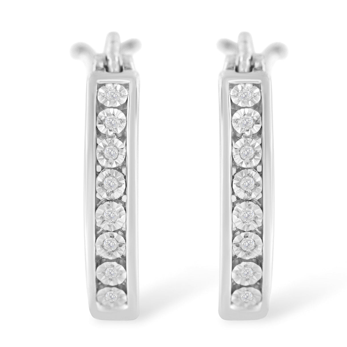 .925 Sterling-Silver Diamond Accent Channel Set Style Hoop Earring (I-J Color, I3 Clarity) - Tuesday Morning-Hoop Earrings